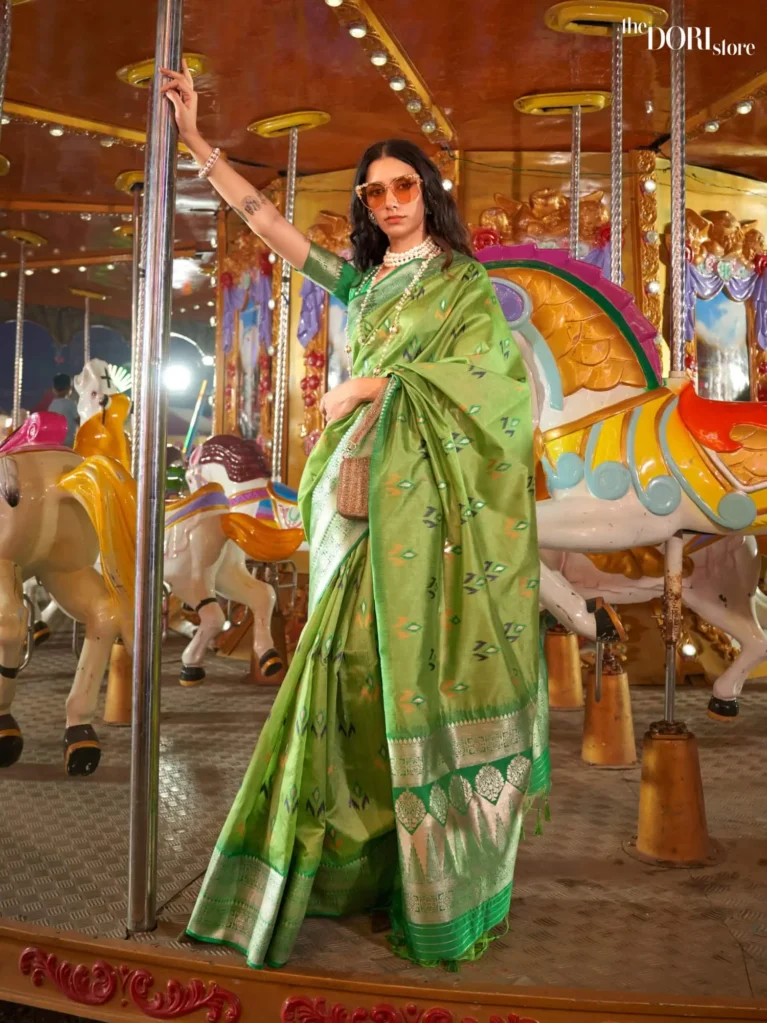 Partywear Light Green Banarasi Woven Silk Saree - party wear saree