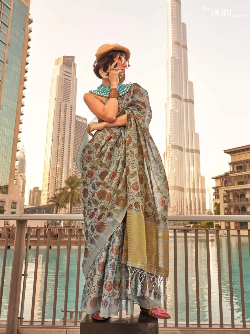 Cloudy Blue Printed Soft Silk Woven Saree - party wear saree