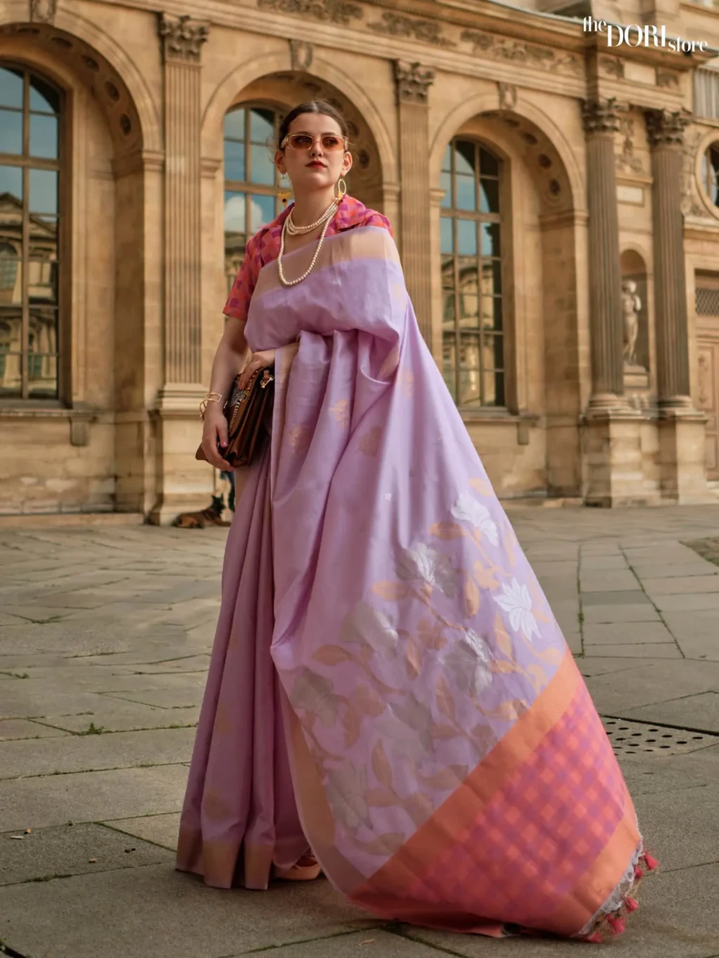 Pinkish Lavender Purple Zari Soft Silk Handloom Woven Saree - party wear saree