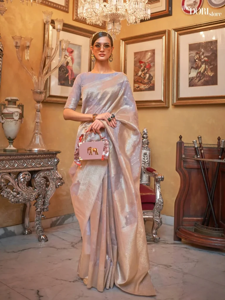 Designer Grey Modal Zari Soft Silk Saree - party wear saree