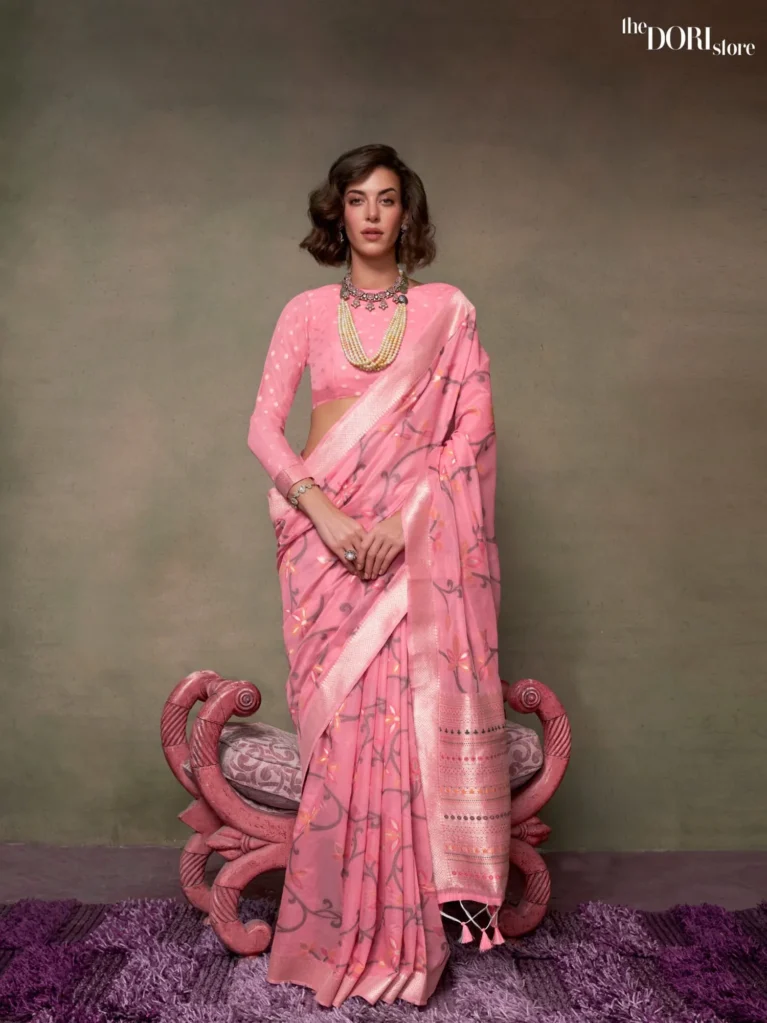 Beautiful Pink Woven Banarasi Jamdani Saree - party wear saree