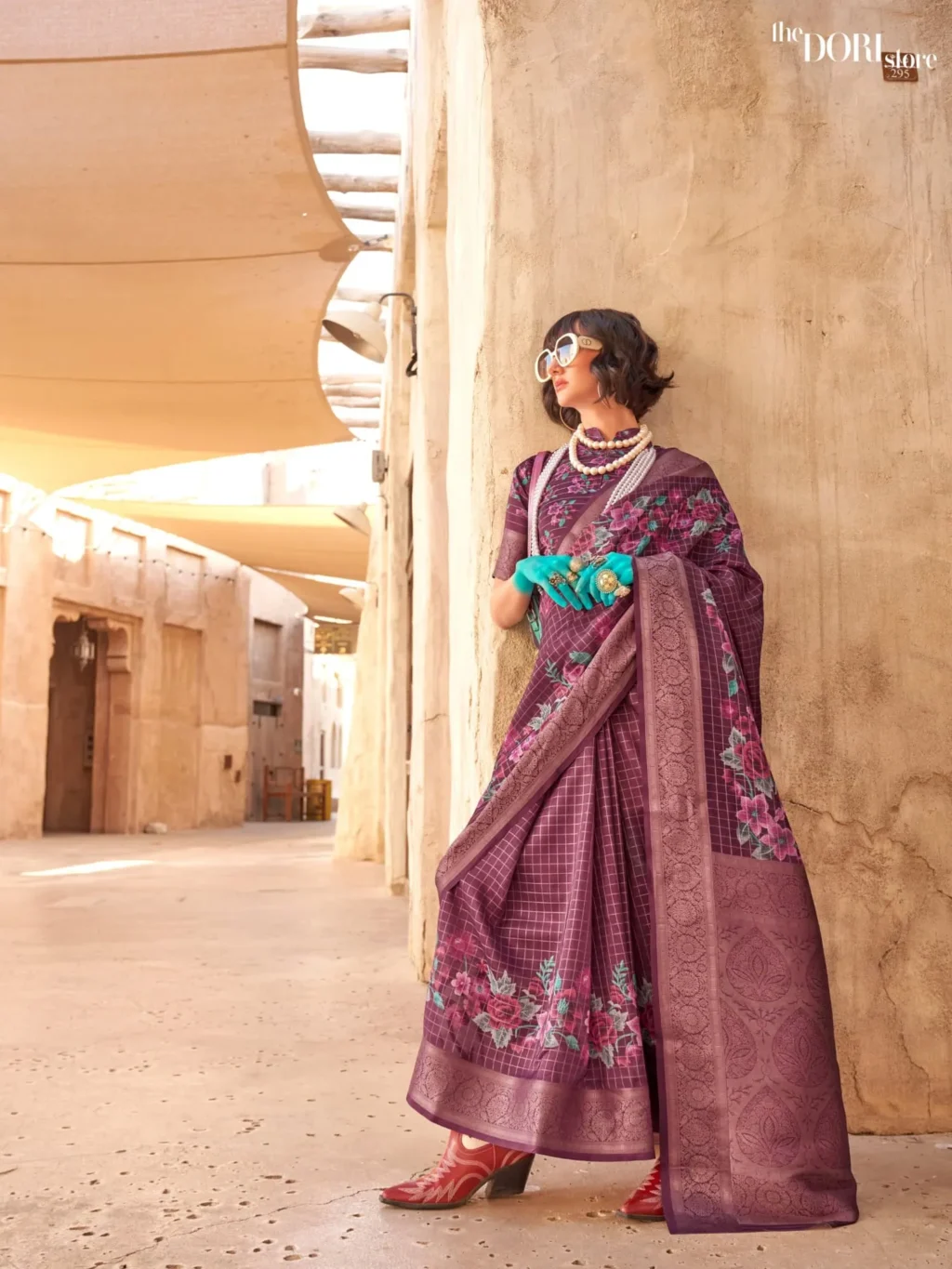 Deep Wine Purple Handloom Printed Georgette Silk Saree - party wear saree