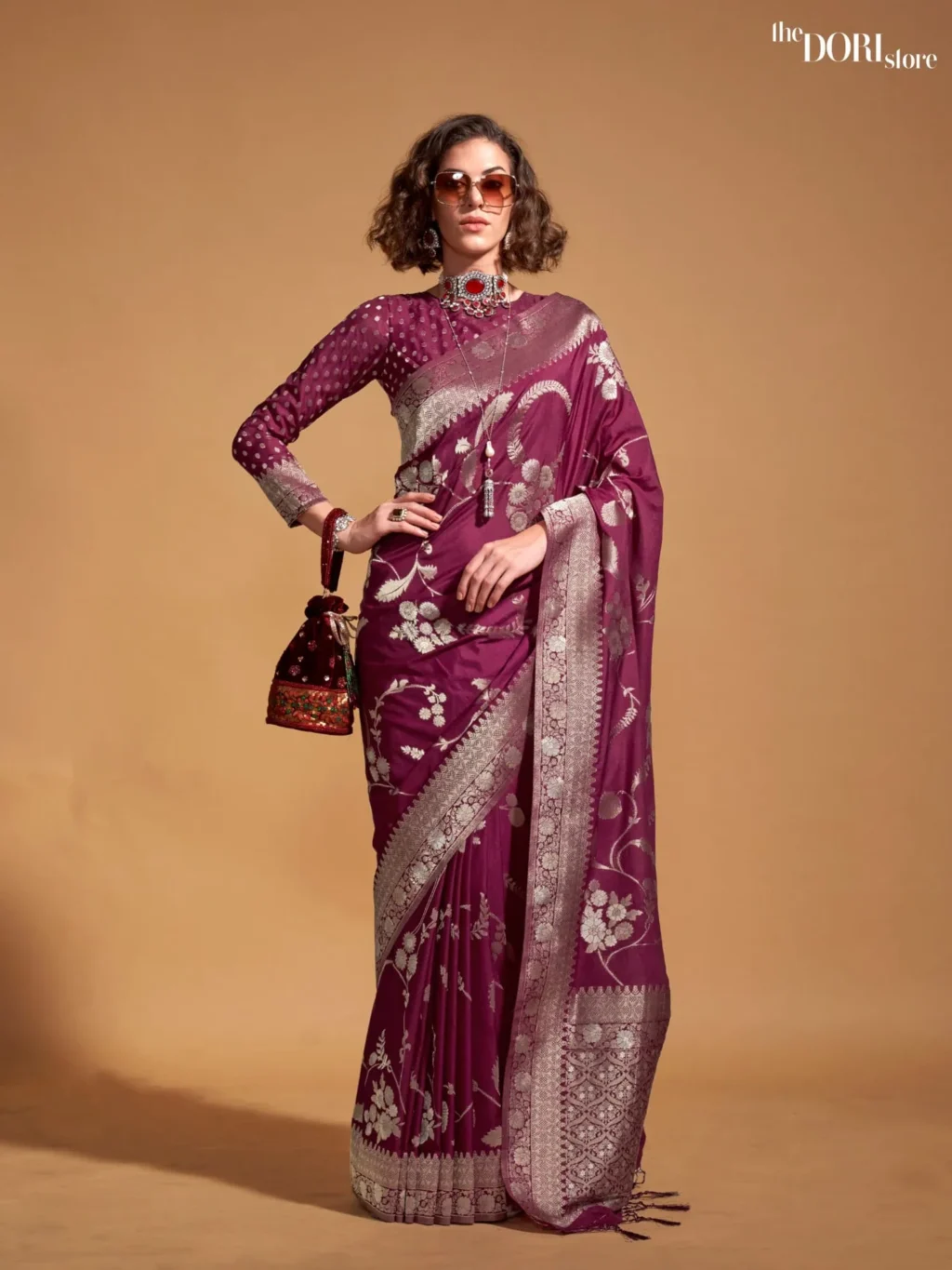 Royal Rich Purple Banarasi Georgette Handloom Silk Saree - party wear saree