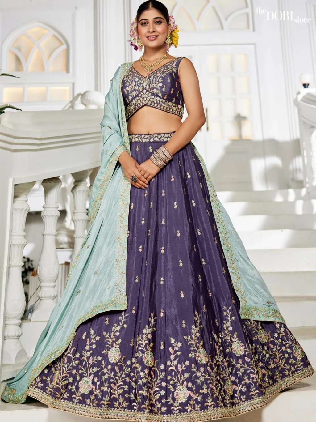 Violet Purple Chiffon Sequinse embroidery Semi-Stitched Lehenga choli  product image