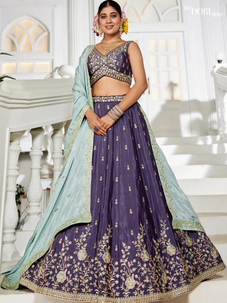Violet Purple Chiffon Sequinse embroidery Semi-Stitched Lehenga choli  product image
