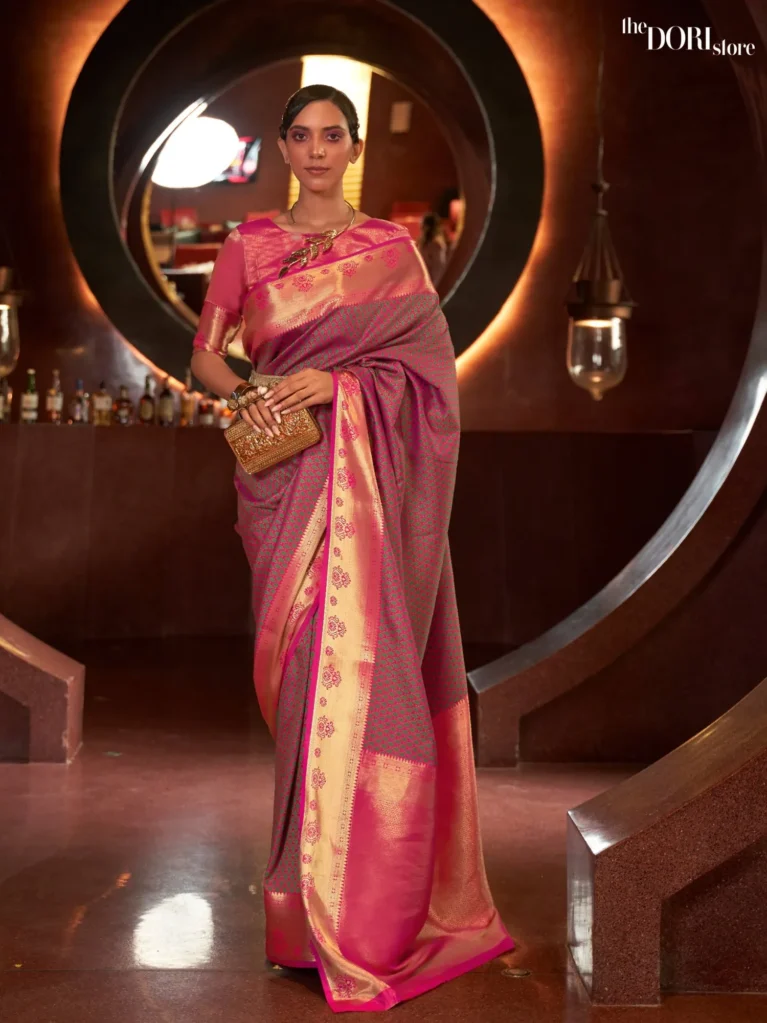 Queen Pink Handloom Silk Woven Saree - party wear saree