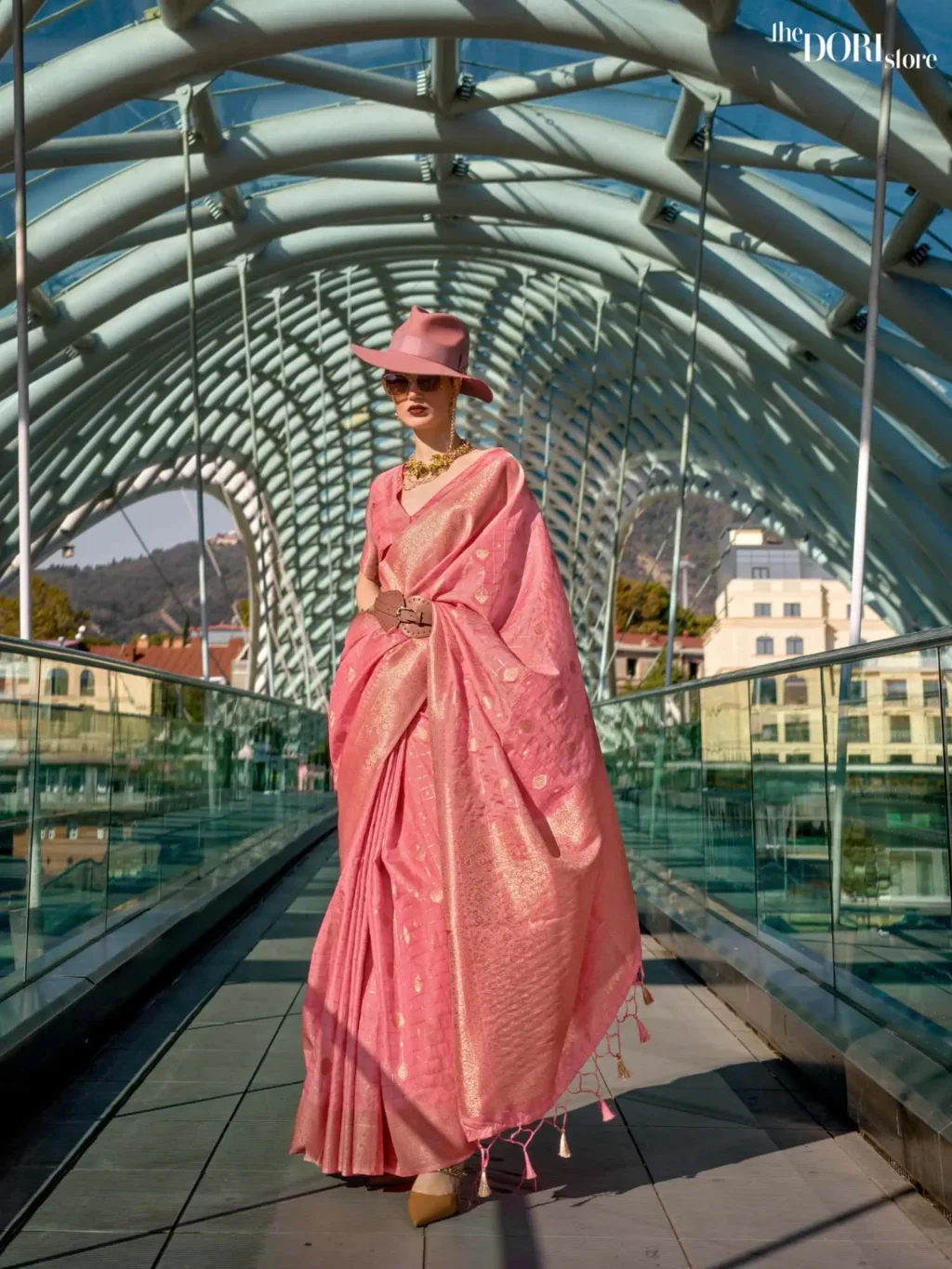 Ethnic Blush Pink Designer Katan Handloom Woven Silk Saree - party wear saree