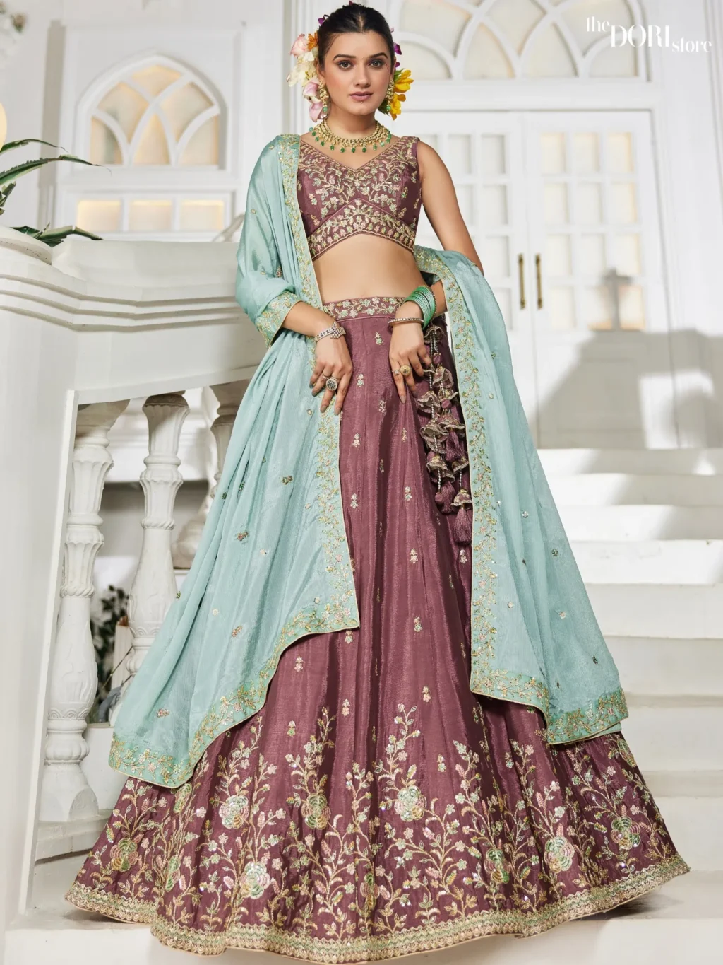 Rose Gold Chiffon Sequinse embroidery Semi-Stitched Lehenga choli product image