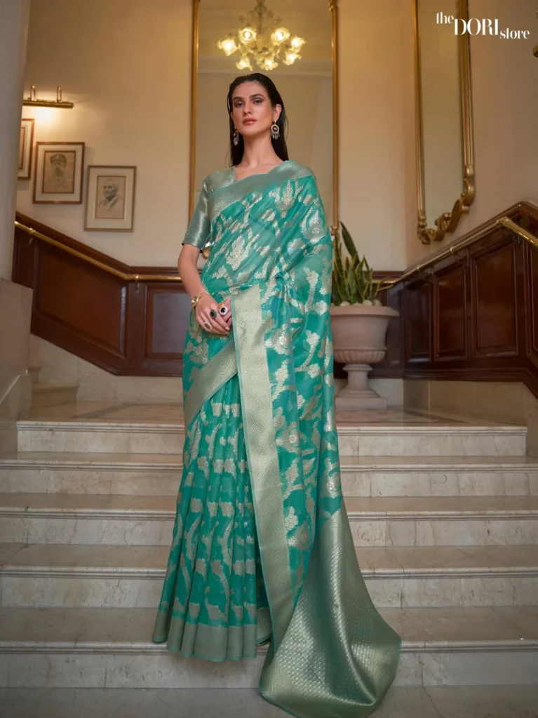 Queen Green Designer Dual Tone Organza Silk Saree - party wear saree