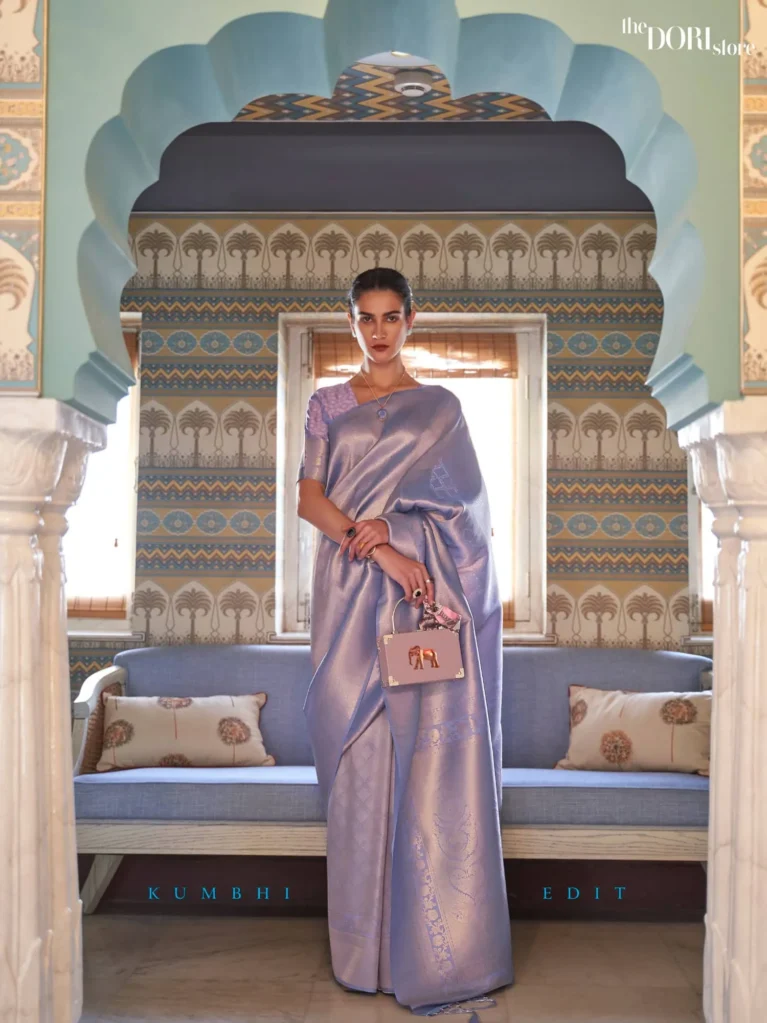 Metalic Lavender Kanjeevaram Silk Saree - party wear saree