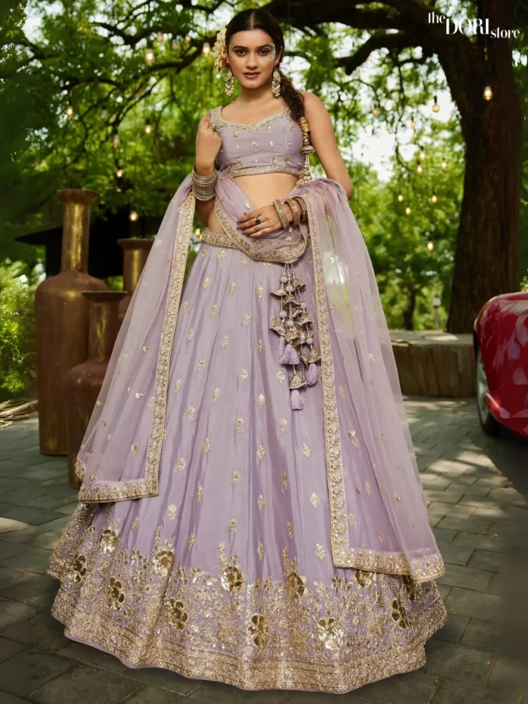 Mauve Chinnon Sequinse embroidery Semi-Stitched Lehenga choli product image