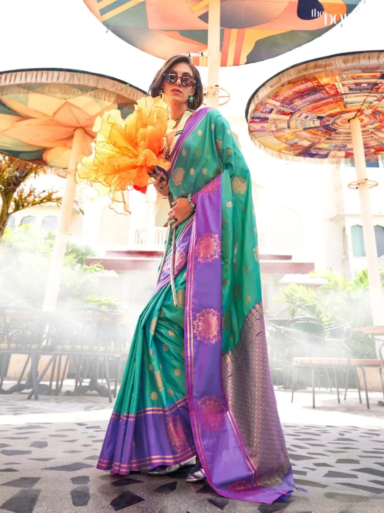 Purple and Green Dual Tone Banarasi Silk Saree - party wear saree