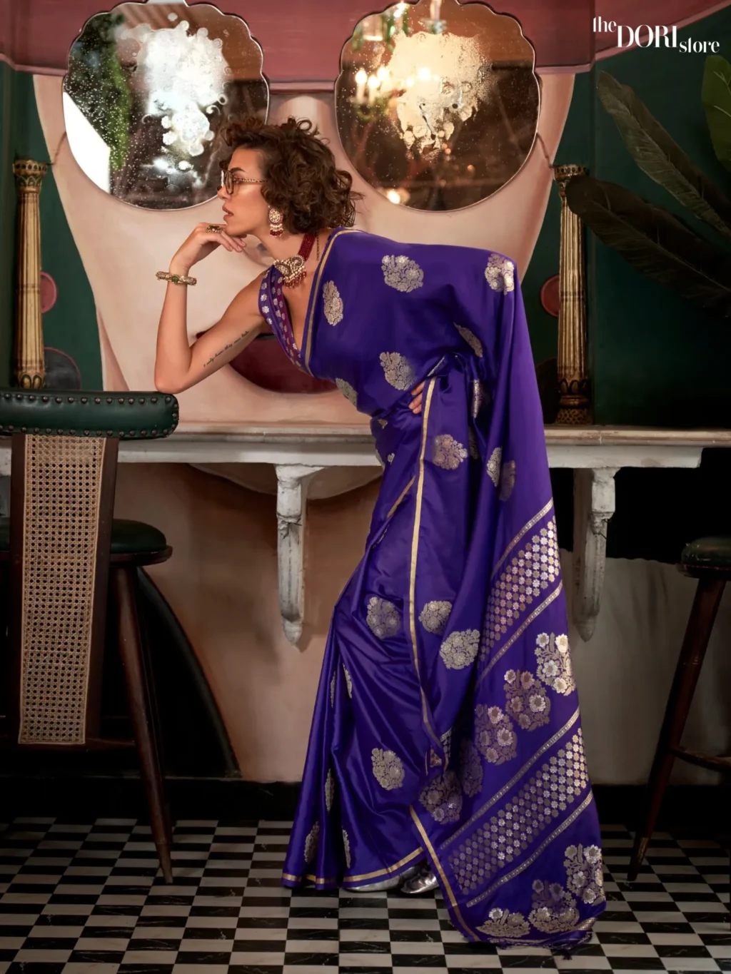 Royal Blue Designer Banarasi Satin Silk Saree - party wear saree