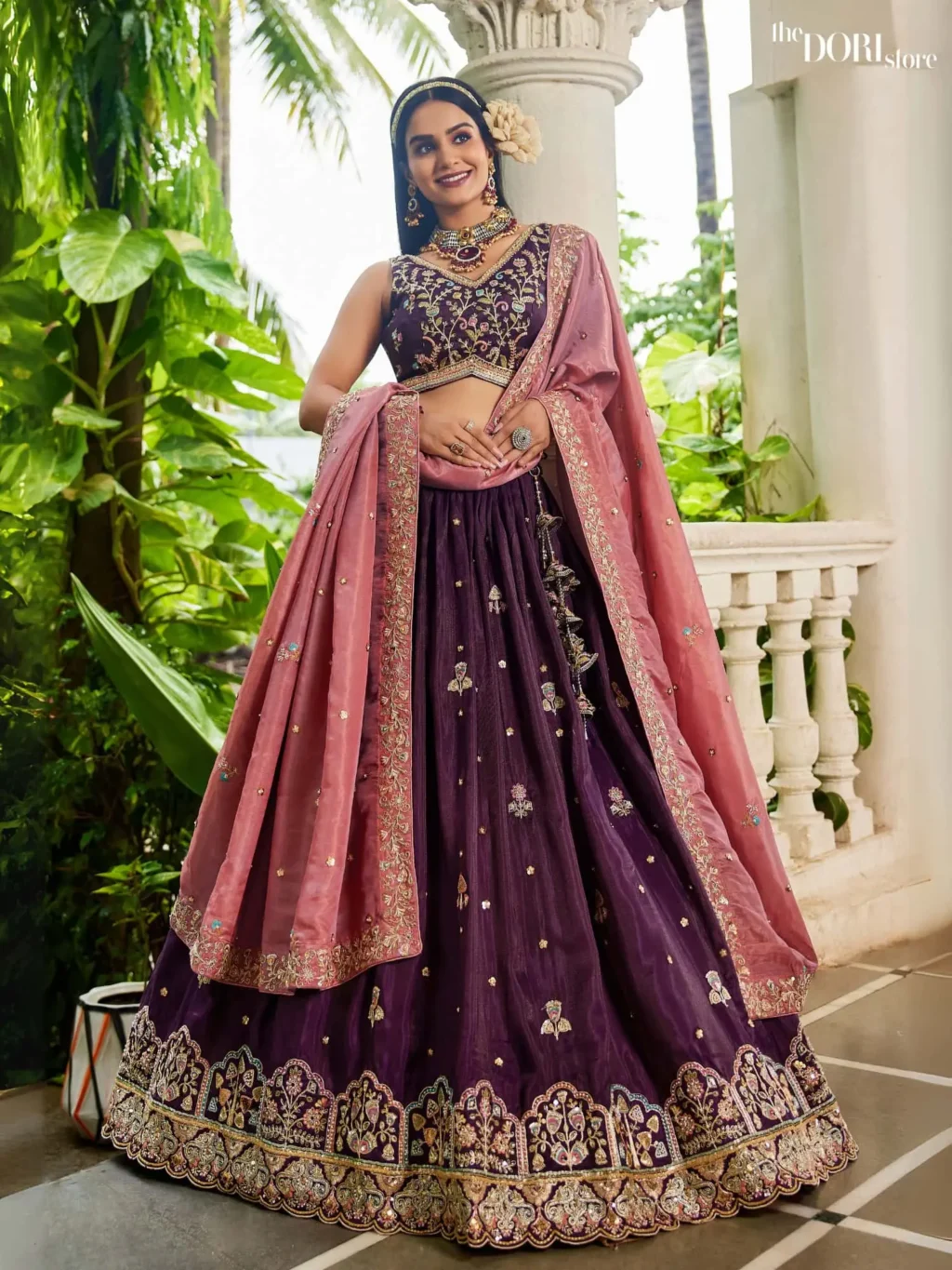 Burgundy Satin Sequinse embroidery Semi-Stitched Lehenga choli  product image