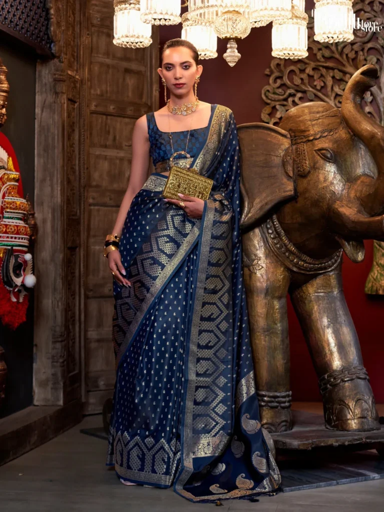 Ethereal Blue Designer Pure Satin Silk Saree   - party wear saree