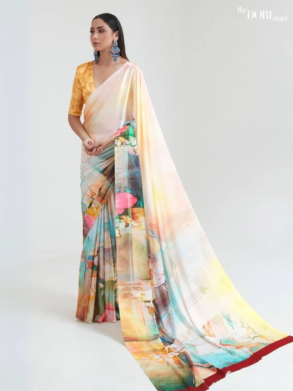 Yellow Bloom Multicolor Printed Saree  - party wear saree