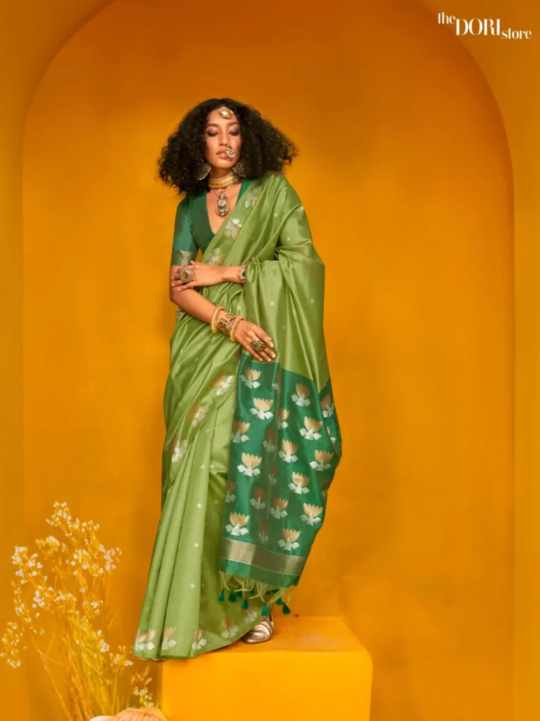 Mint Green Tussar Handloom Banarasi Silk Saree - party wear saree