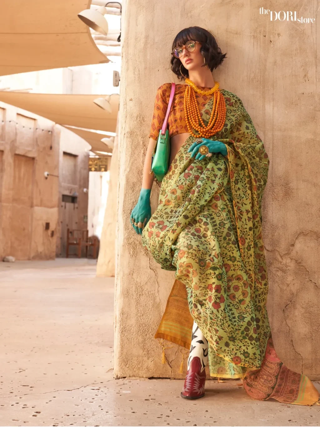 Mint Green Printed Zari Tissue Woven Silk Saree - party wear saree