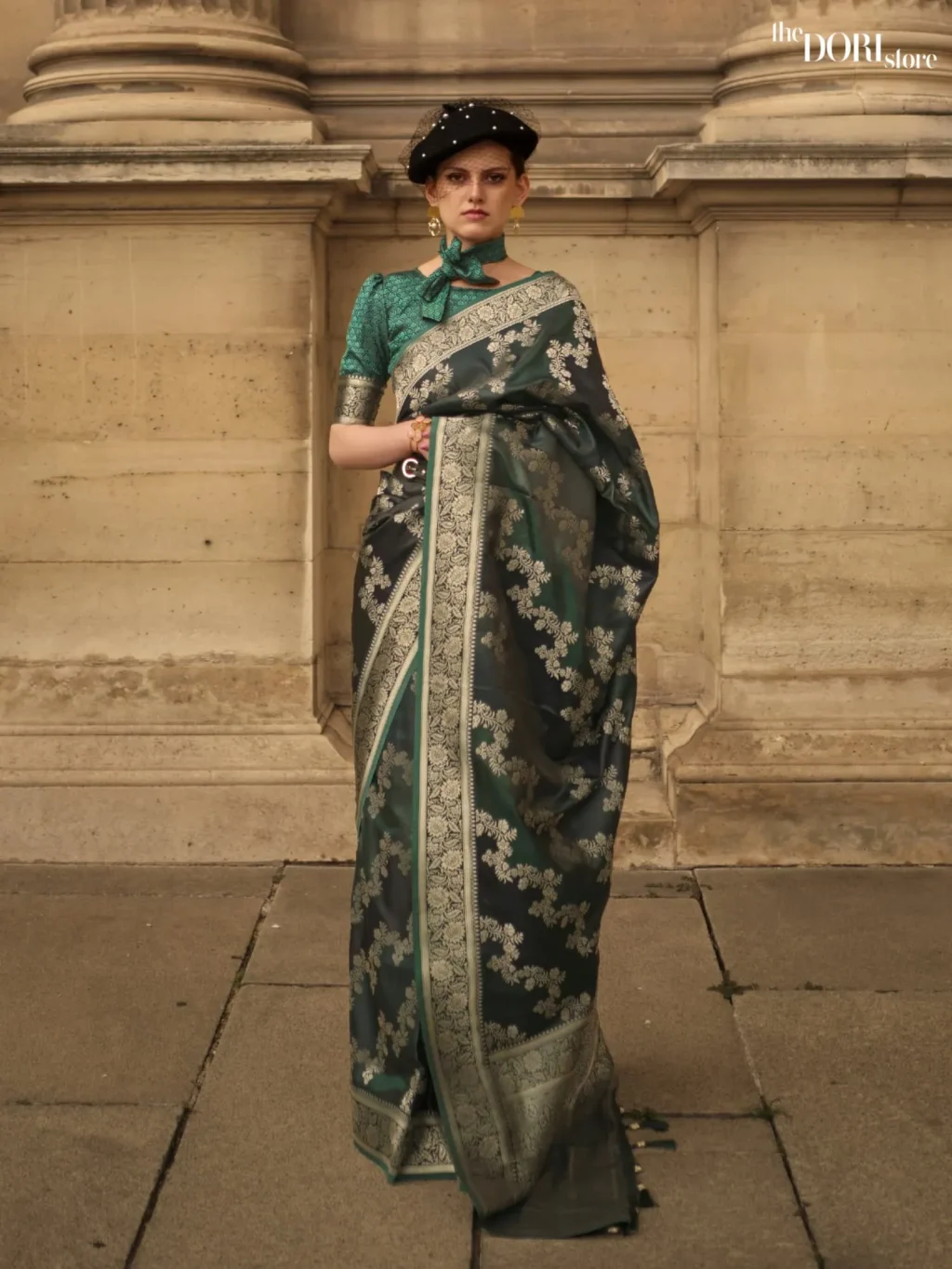 Forest Green Rangkat Zari Satin Woven Silk Saree - party wear saree