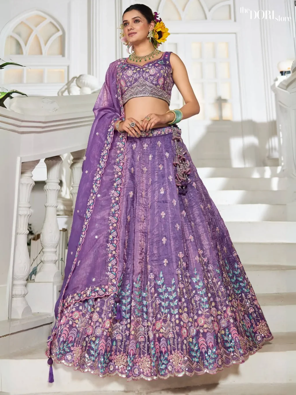 Royal Purple Tissue Sequinse embroidery Semi-Stitched Lehenga choli  product image