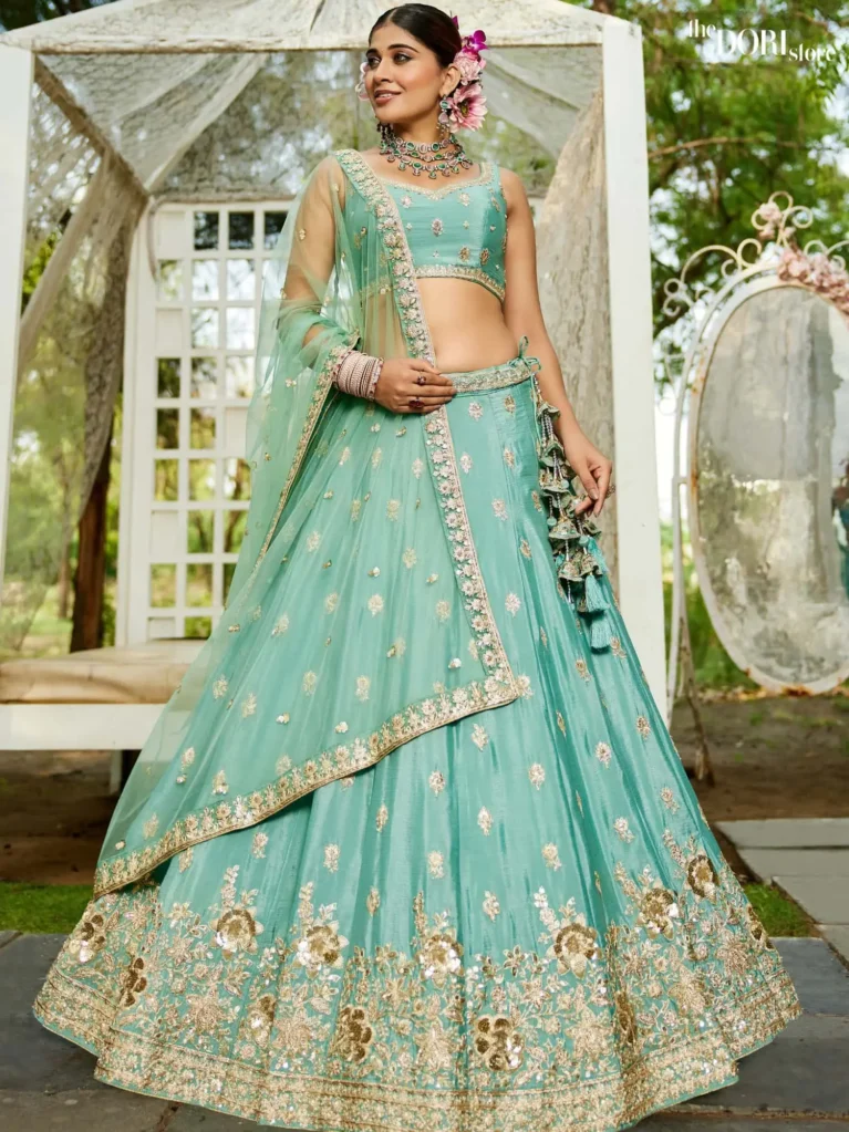Ethnic Blue Chinnon Sequinse embroidery Semi-Stitched Lehenga choli  product image