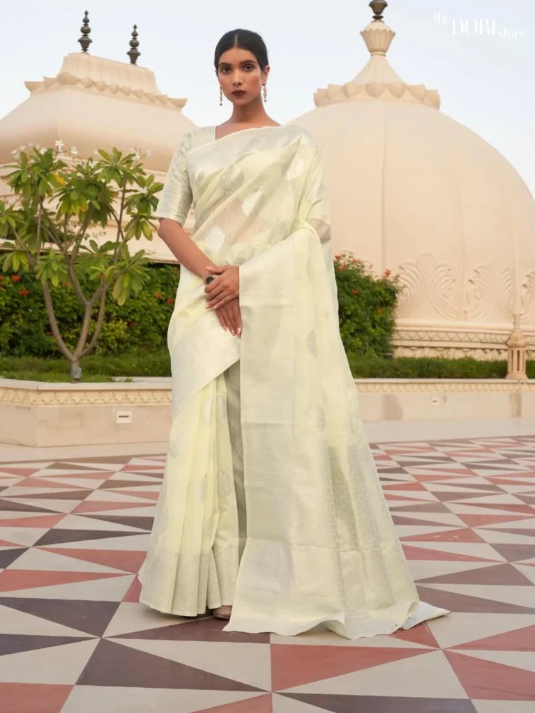 Off White Pure Linen saree Weaving Saree - party wear saree