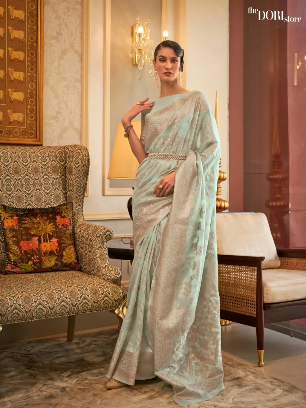 Light Green Designer Georgette Silk Saree - party wear saree