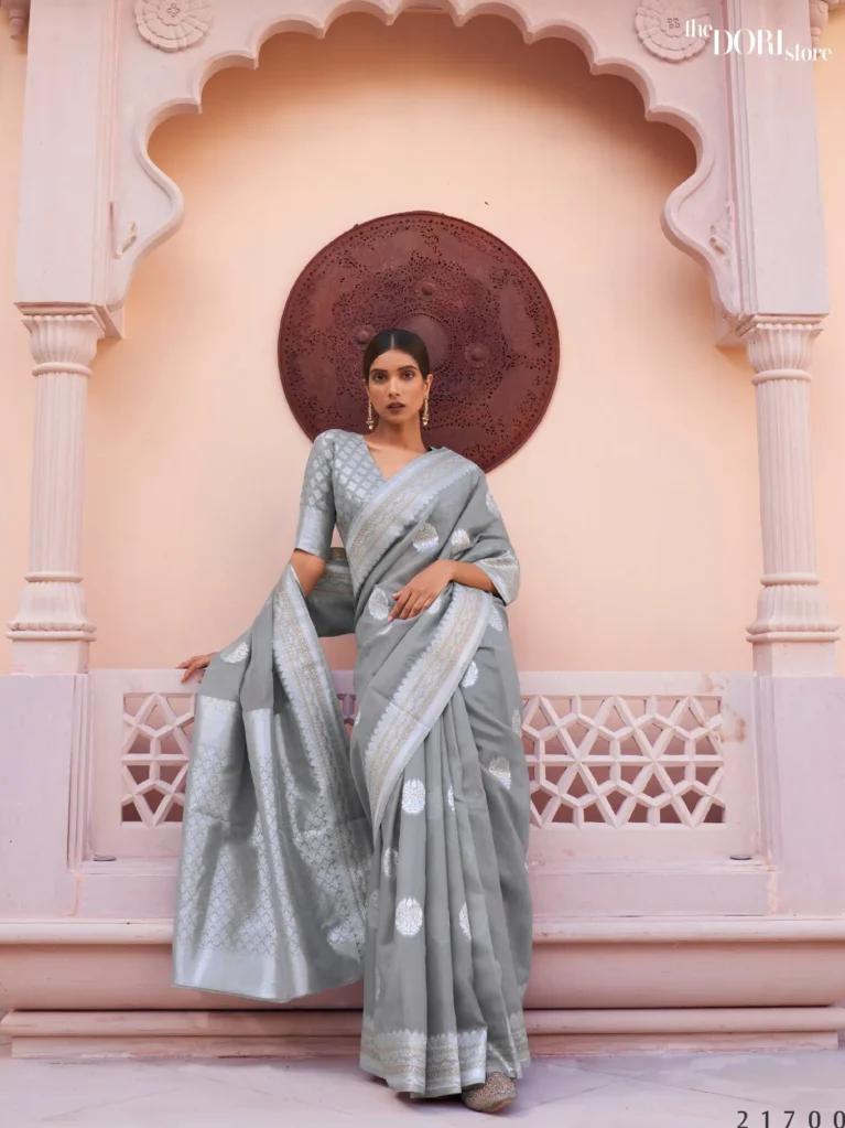 Ethnic Grey Partywear Linen saree Weaving Saree - party wear saree
