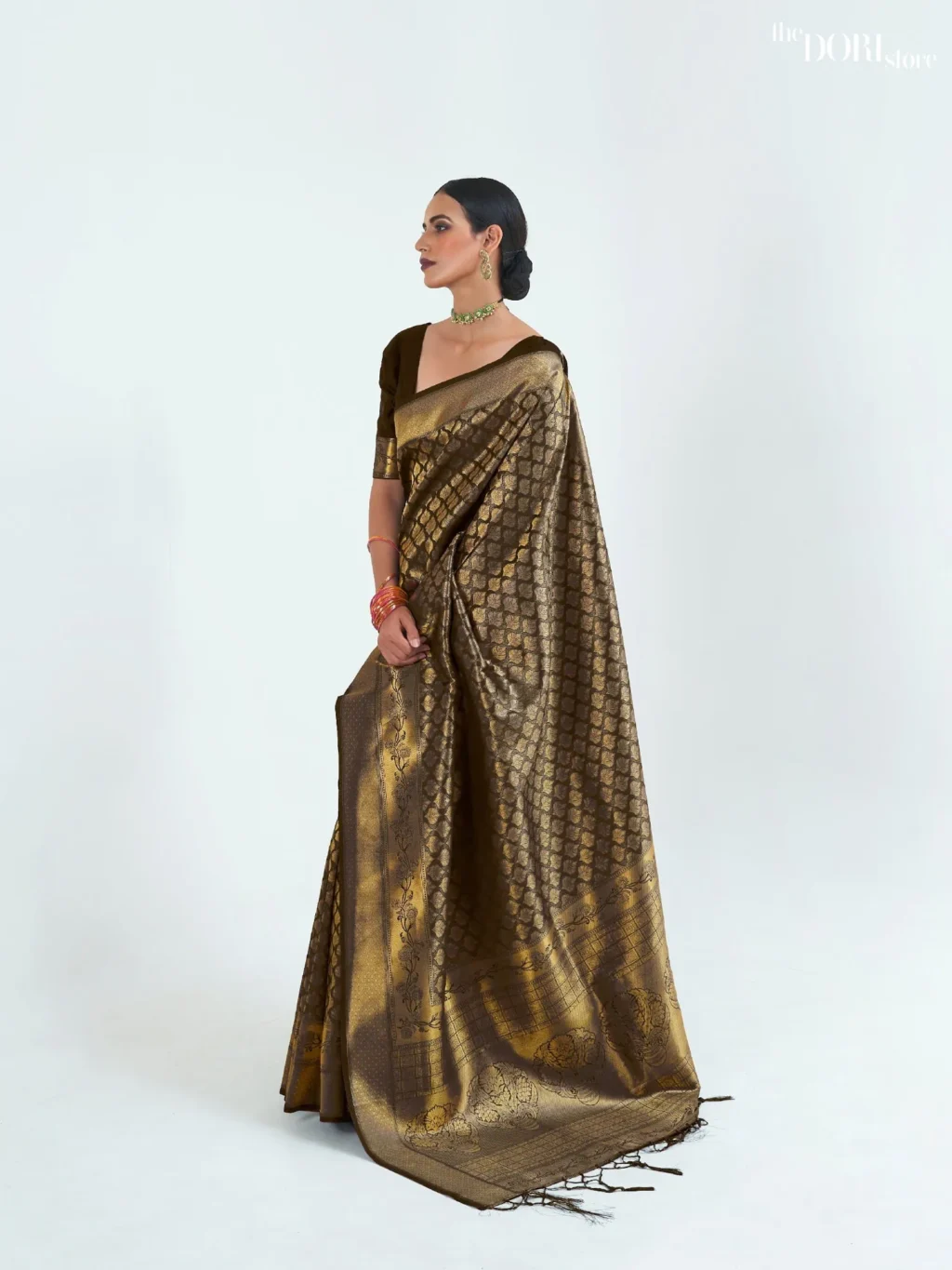 Ethnic Designer Black Kanjeevaram Silk Saree - party wear saree