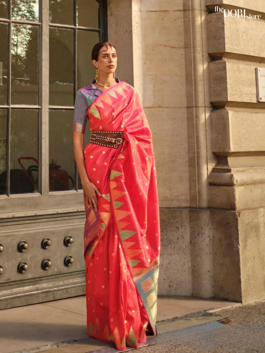 Blush Pink Handloom Khadi Silk Saree with Contrast Blouse  - party wear saree