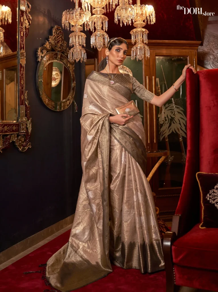 Brown Soft Banarasi Handloom Silk Woven Saree - party wear saree