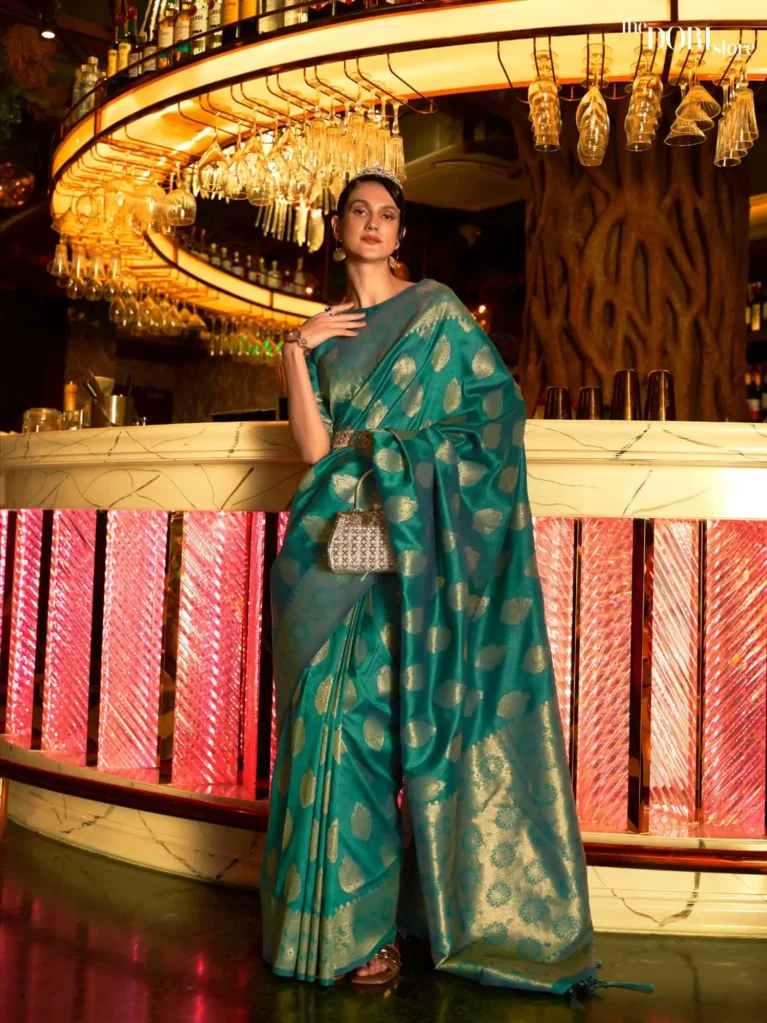 Peacock Green Partywear Banarasi Silk Saree - party wear saree