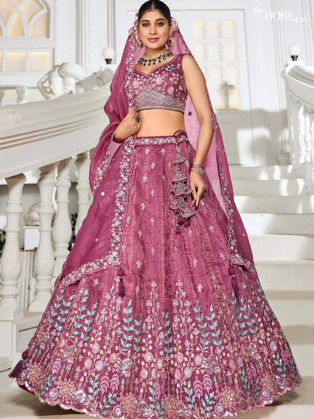 Burgundy Tissue Sequinse embroidery Semi-Stitched Lehenga choli  product image