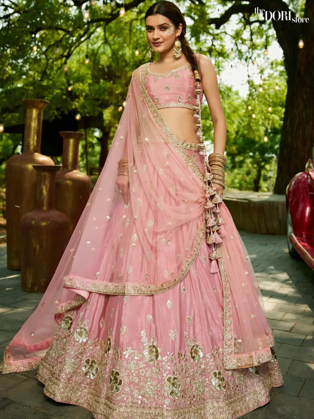 Pink Chinnon Sequinse embroidery Semi-Stitched Lehenga choli  product image