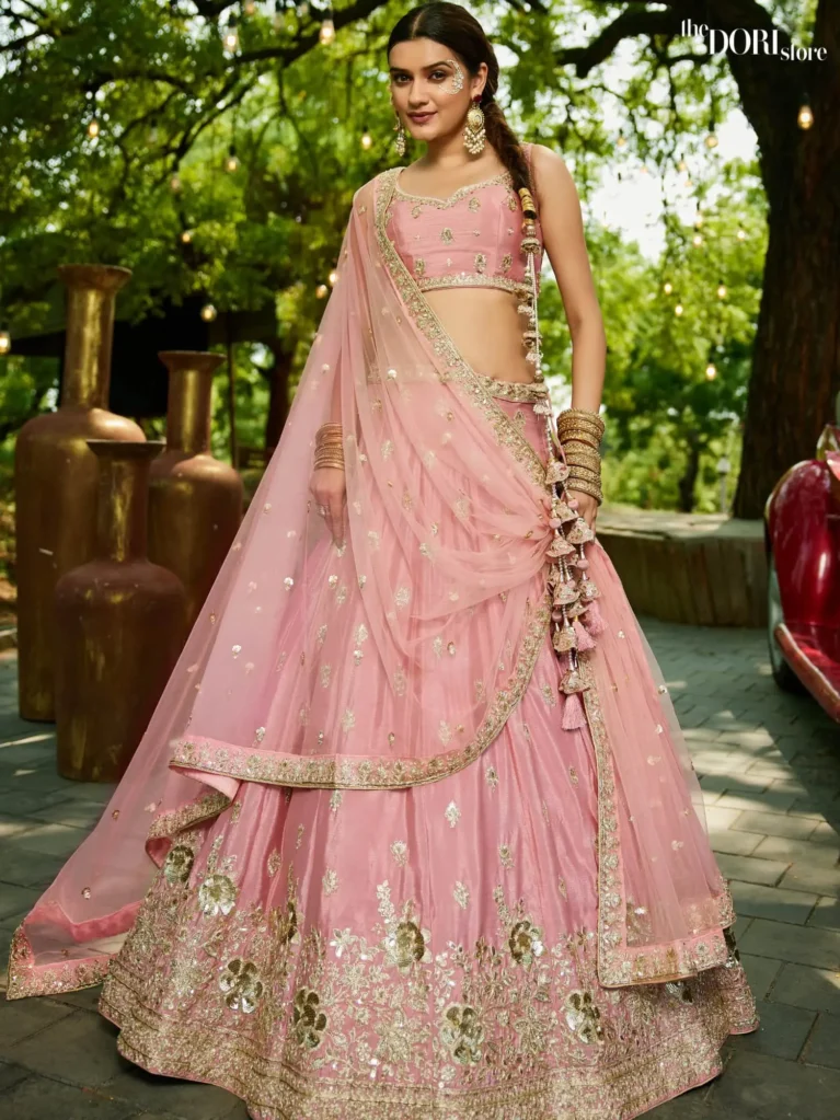 Pink Chinnon Sequinse embroidery Semi-Stitched Lehenga choli  product image