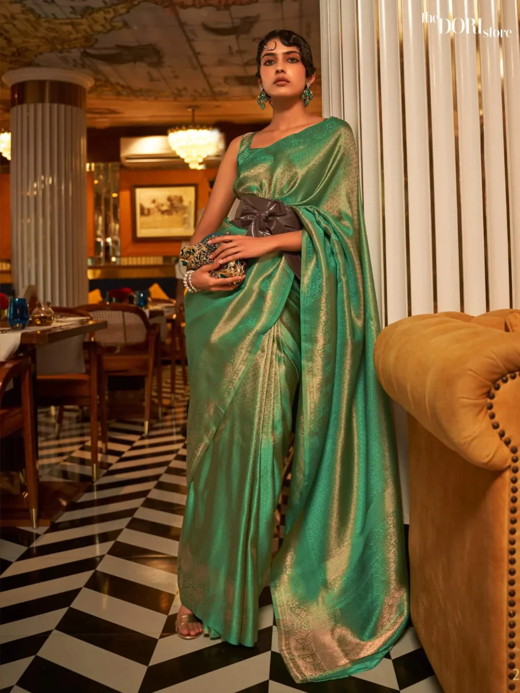 Royal Ethnic Green Dual Tone Kanjeevaram Silk Saree - party wear saree