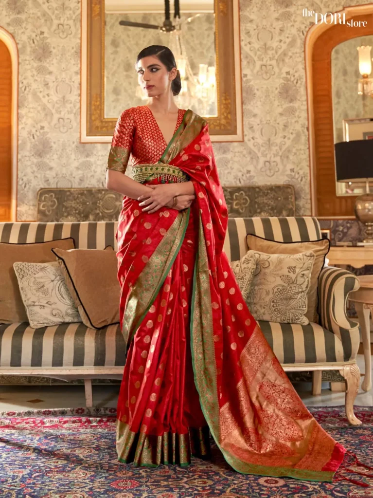 Red Auora Royal Banarasi Silk Saree - party wear saree