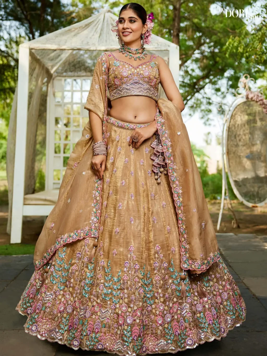 Mustard Yellow Tissue Sequinse embroidery Semi-Stitched Lehenga choli product image