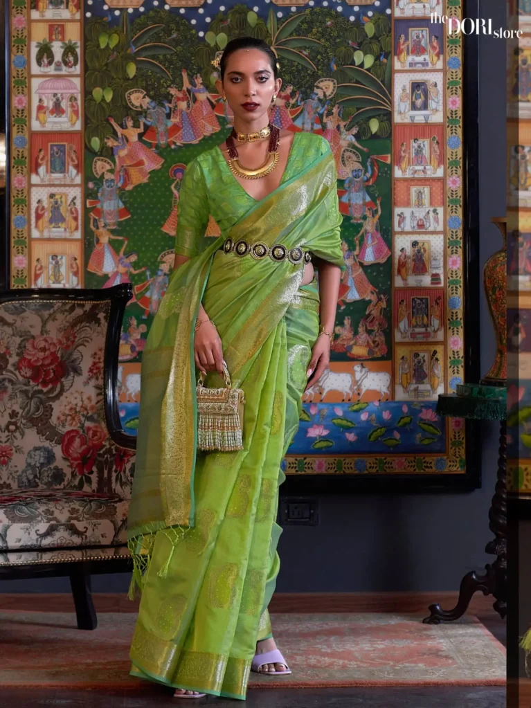 Ethnic Light Green Partywear Organza Silk Saree - party wear saree