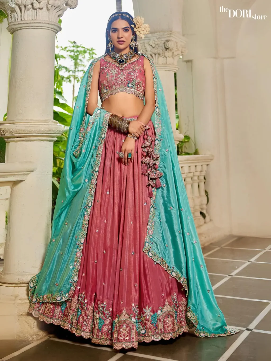 Pink Satin Sequinse embroidery Semi-Stitched Lehenga choli  product image