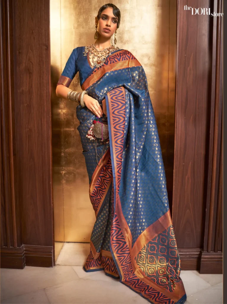 Royal Blue Ethnic Banarasi Woven saree - party wear saree