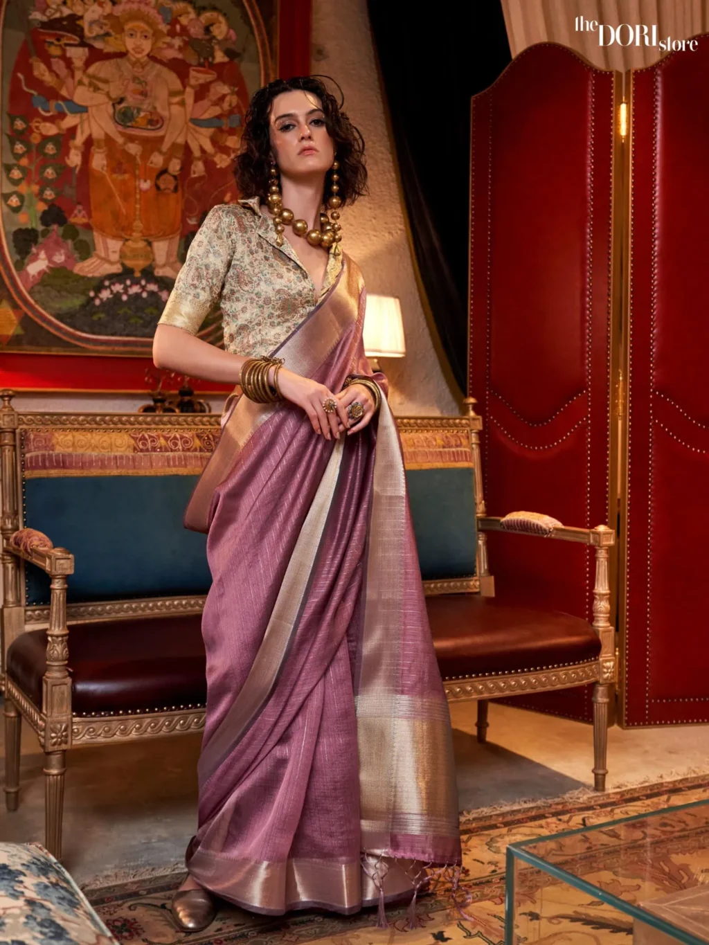 Royal Purple Moss Chiffon Silk Saree with Contrast Blouse  - party wear saree