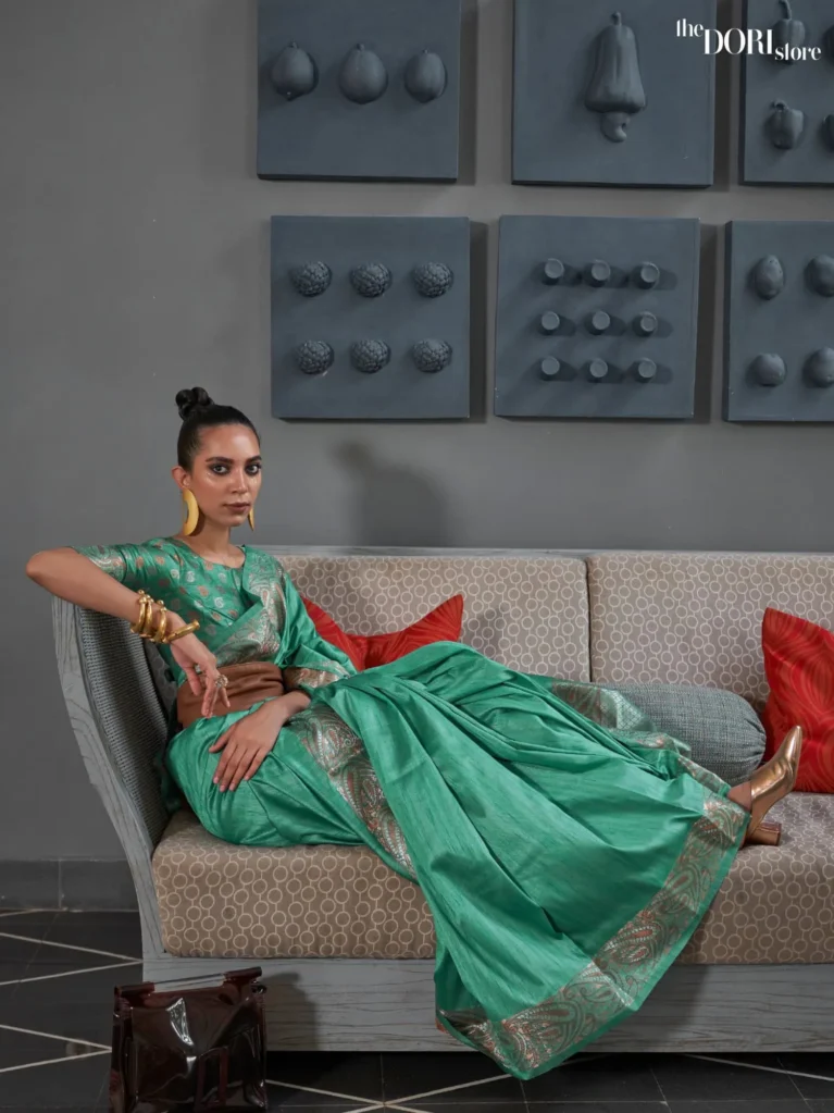 Beautiful Light Green Copper Zari Handloom Woven Silk Saree - party wear saree