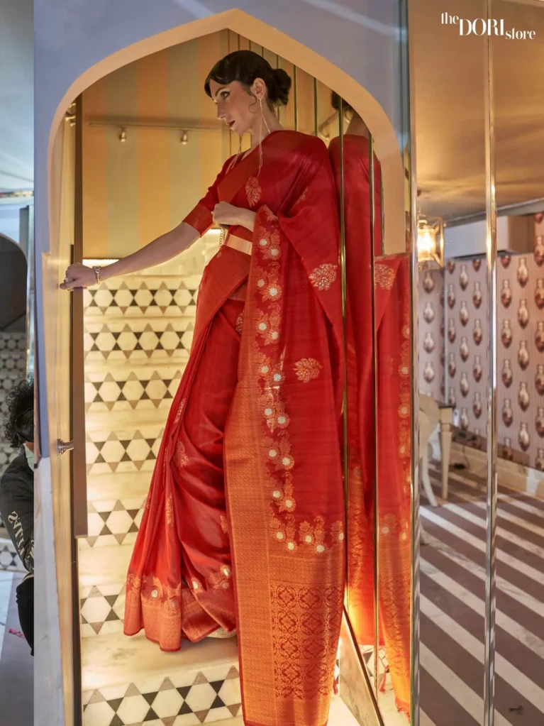 Rufous Red Copper Zari Tussar Silk Saree - party wear saree
