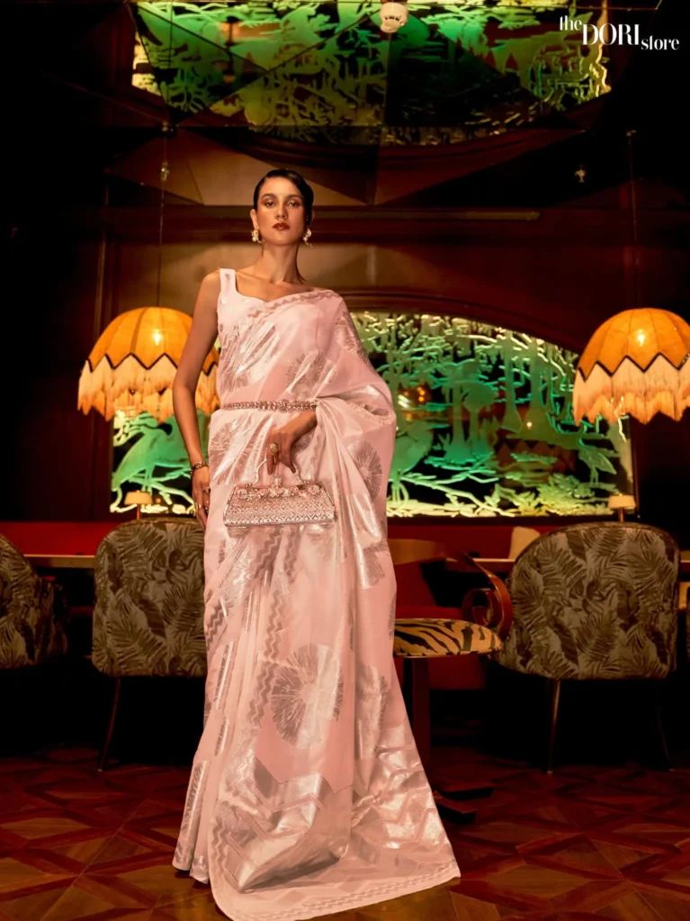 Partywear Light Pink Organza Silk Saree - party wear saree