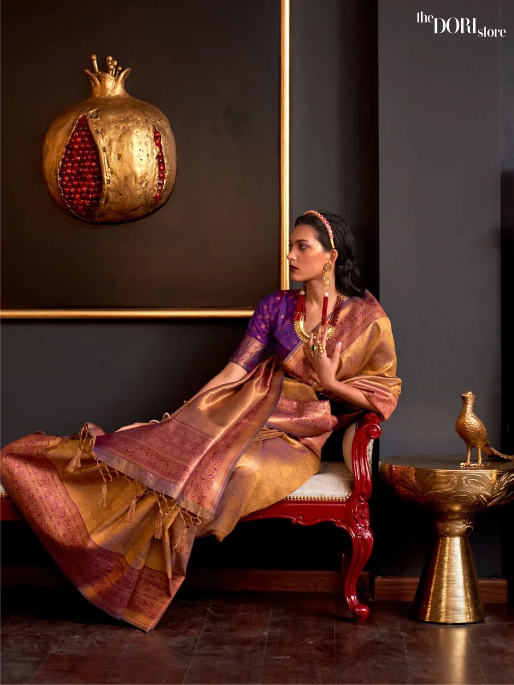 Mustard Yellow with Contrast Border Kanjeevaram Handloom Silk Saree - party wear saree
