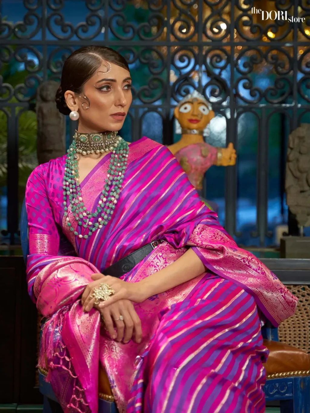 Partywear Pinkish Purple Banarasi Satin Silk Saree - Image 2
