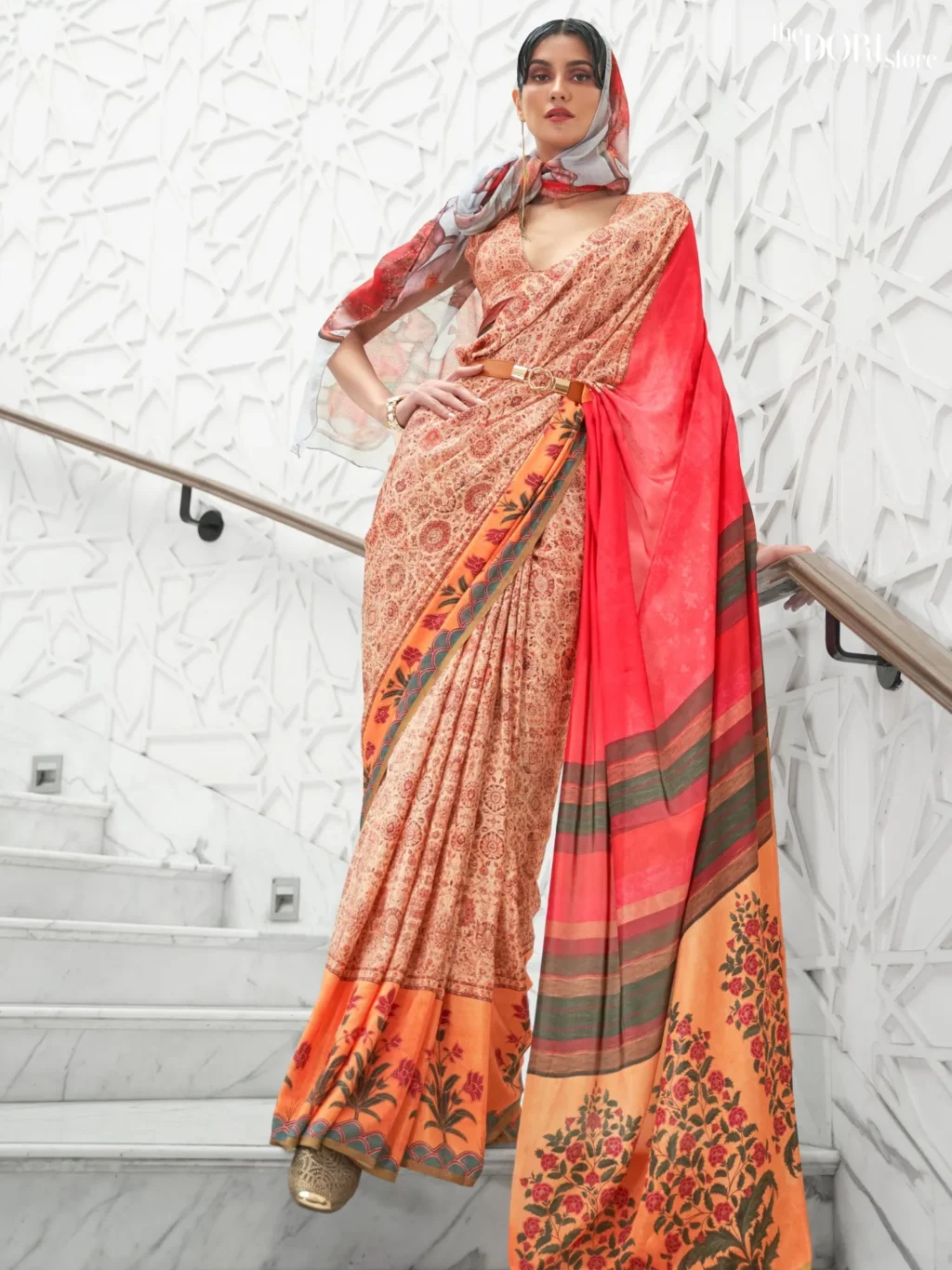 Glow Orange Festive Pure Soft Crepe Silk Saree - party wear saree