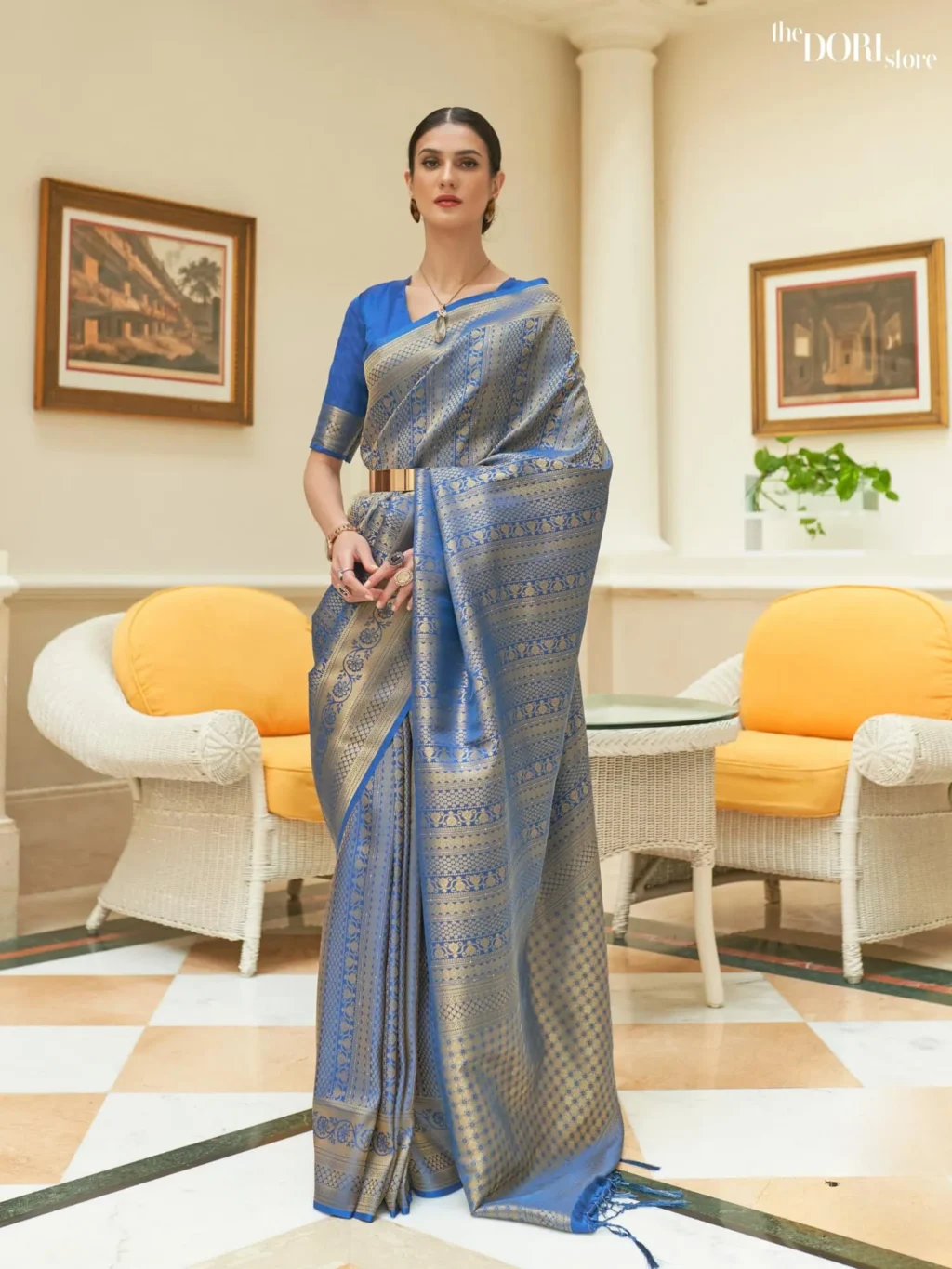Royal Blue Partywear Kanjeevaram Silk Saree - party wear saree