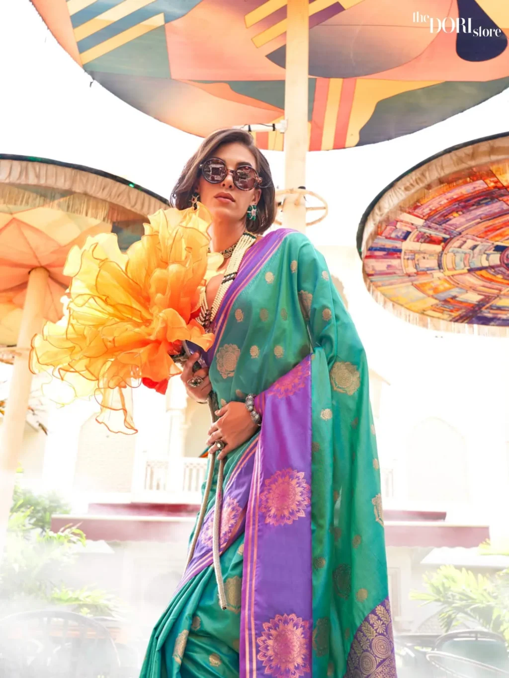 Purple and Green Dual Tone Banarasi Silk Saree - Image 3